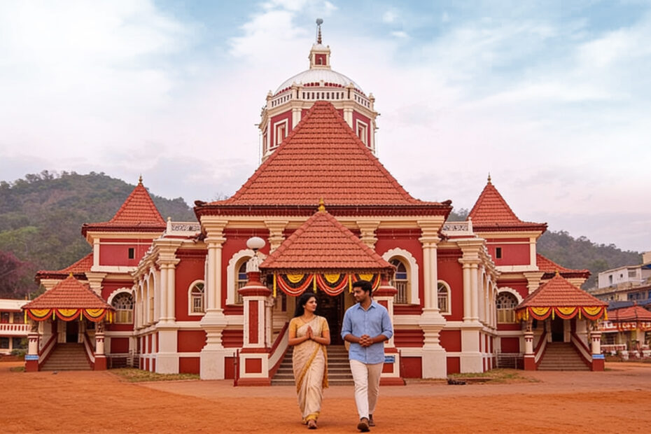 couple visiting a temple in goa